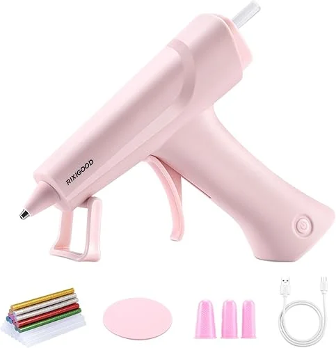 Cordless Hot Glue Gun Kit, with 30 Mini Glue Sticks & Silicone Pad & Finger Protectors, Rechargeable with Stand Wireless Melt Glue Tool for Crafts Arts DIY Repair Pink