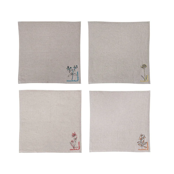 Cotton and Linen Napkins with Flower Embroidery and French Knot Design – 18.0″L x 18.0″W x 0.1″H