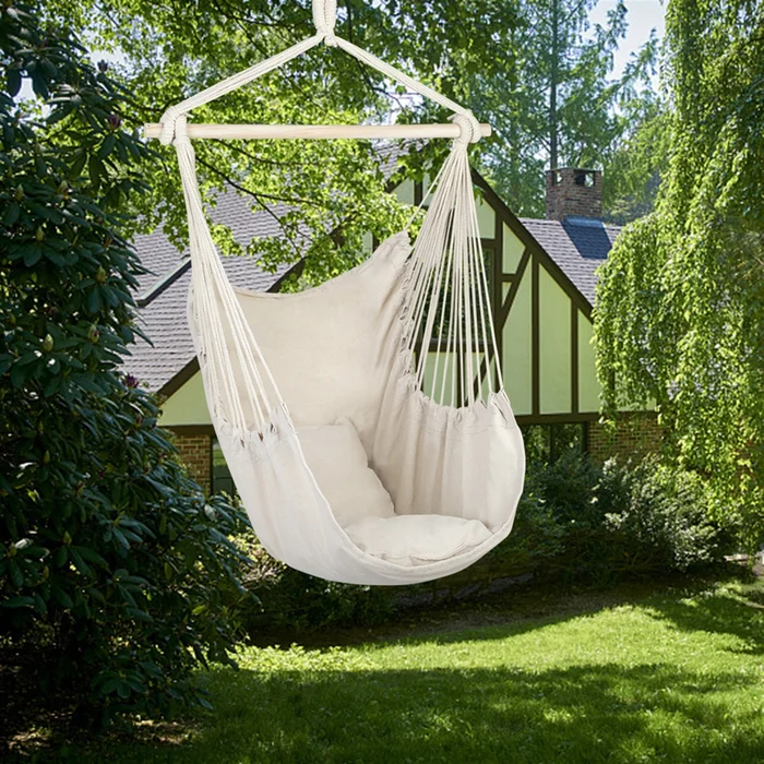 Cotton Canvas Hanging Rope Chair with Pillows