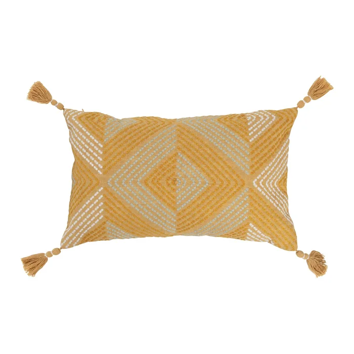 Cotton Embroidered Lumbar Pillow with Tassels