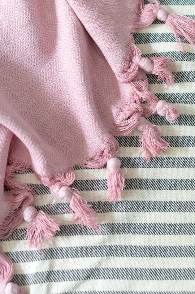 Cotton Picnic Blanket and Towel in Pink