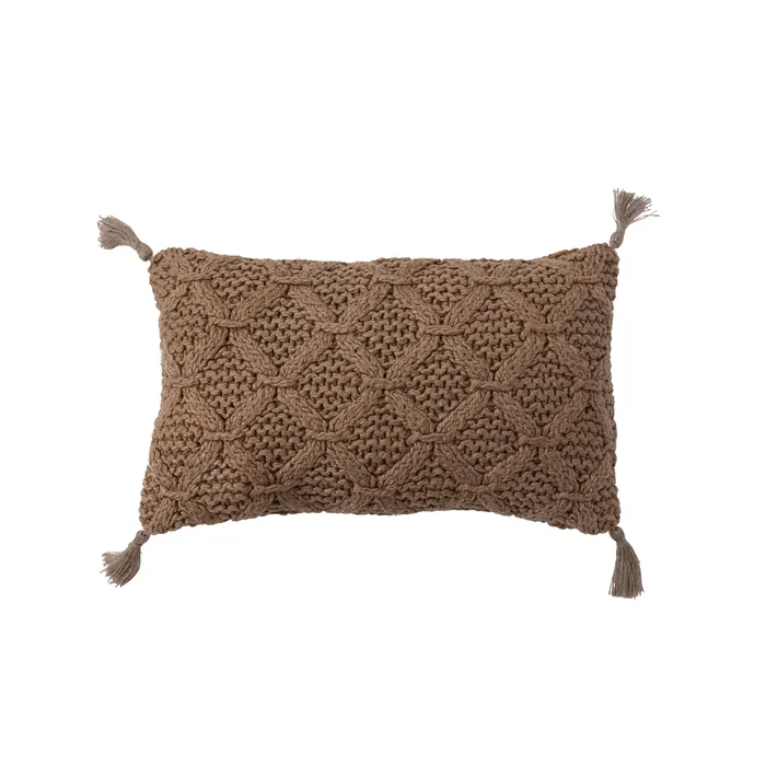 Cotton Slub Lumbar Pillow with Diamond Weave and Tassels