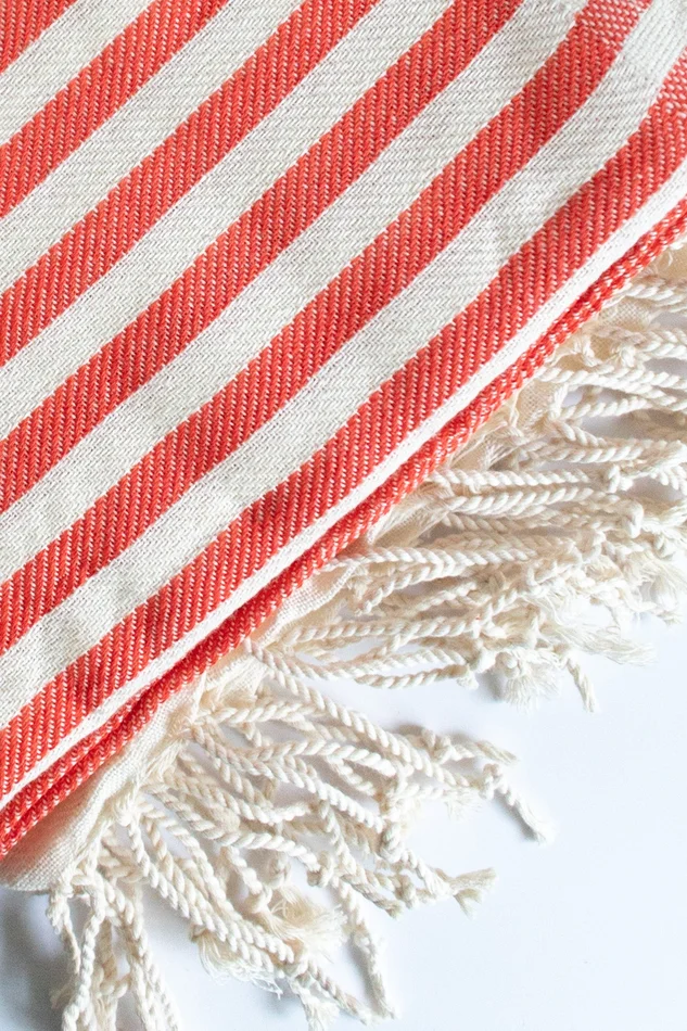 Cotton Turkish Towel, Tomato Stripe