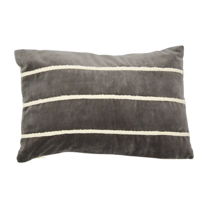 Cotton Velvet Lumbar Pillow with Appliqued Stripes