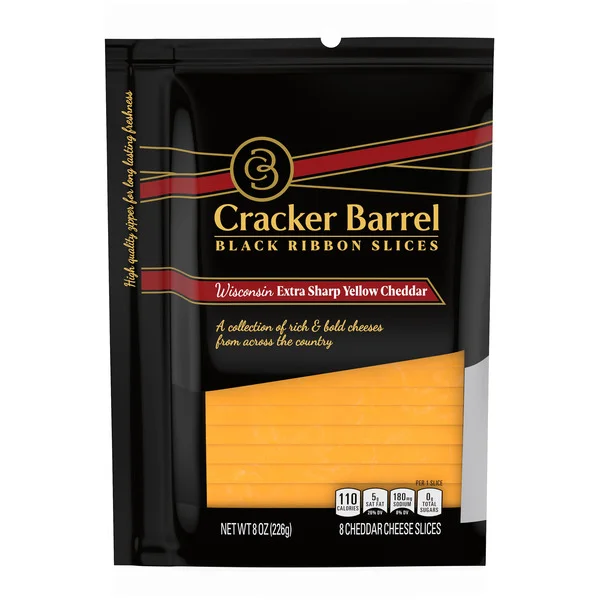Cracker Barrel Black Ribbon Slices Wisconsin Extra Sharp Yellow Cheddar Cheese Slices, ct Pack