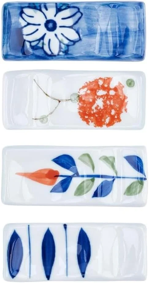 CRASPIRE 4pcs Ceramic Chopsticks Rest Rack Hand Painted Japanese Chopstick Rests & Holders Floral Chopstick Stand Rest Set Festive Tableware Ornament for Spoon Fork Porcelain Dip Pen Holder