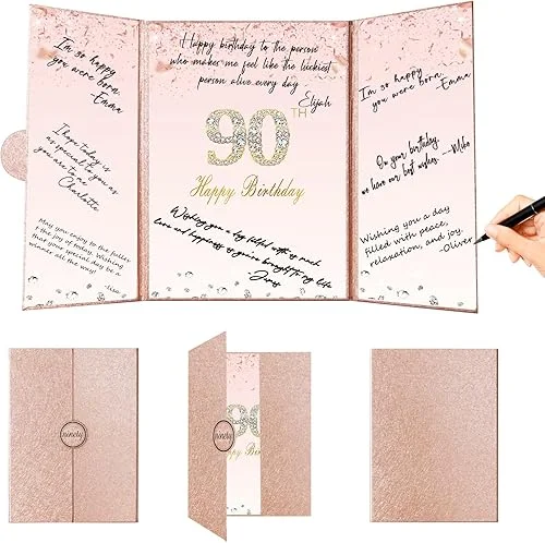 Crenics Rose Gold 90th Birthday Party Decorations, Creative 90th Birthday Guest Sign in Book Alternative, 90th Birthday Signature Book 12′ x 18′, Great 90 Years Old Birthday Gifts for Women