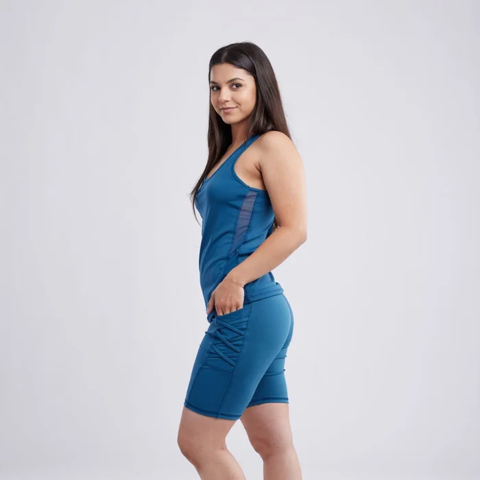 Crisscross High-Waisted Workout Shorts with Pockets