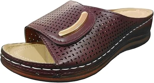 CsgrFagr Ladies Summer Fashion Solid Colour Hollow Out Open Toe Breathable Slope Heel Outside Wear Beach Large Size Hot Women (Red, 8)