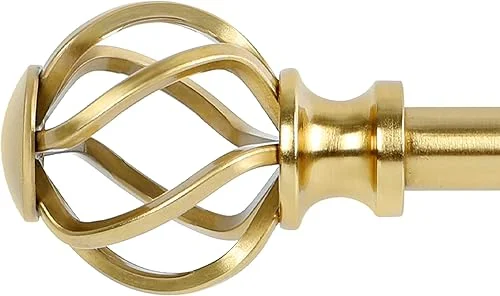 Curtain Rods for Windows 18 to 45 Inch(1.5-3.75 Feet),3/4′ Diameter Gold Drapery Rods with Twisted Cage Finials,Size:18-45 Inch
