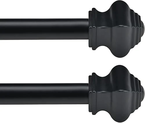 Curtain Rods for Windows 32-48 inch, 5/8’Black Curtain Rods 2 pack, Heavy Duty Curtain Rods for Bedroom, Living Room, Outdoor Black Curtain Rods Set of 2