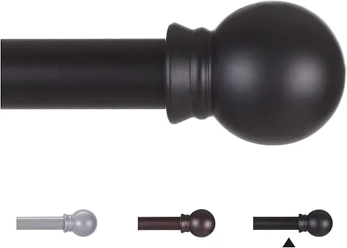 Curtain Rods for Windows 48 to 84-92 inch, 5/8′ Matte Black Curtain Rods, Stainless Steel Small Curtain Rods for Bedroom, Living Room,Kitchen,Farmhouse, Outdoor Curtain rod Black