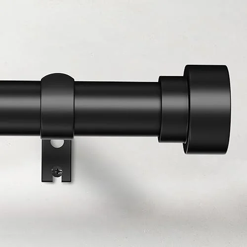 Curtain Rods for Windows 66 to 120, 1 Inch Adjustable Black Curtain Rod, Heavy Duty Long Window Drapery Rods with End Caps, Modern Style Indoor Outdoor Curtain Rods for Patio Bedroom, Size 32′-120′