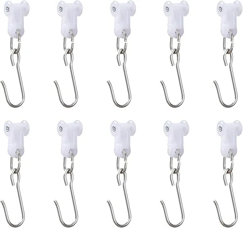 Curtain Track Hooks for Ceiling Curtain Track, Room Divider Track, Stainless Steel Curtain Hooks with Dual Wheel /10 Pack