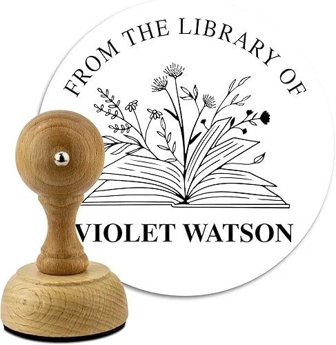 Custom Wood Library Hand Stamp – Style 082 – Great for Customizing Books, Ex Libris, Personalized Journals and More.