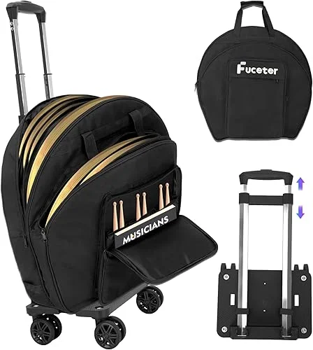 Cymbal Bag With Wheel, Double Layer 22'' – 24′ Cymbal Case with 6mm Big Dividers and Pull Handle, Suitable for Performances, Training & Teaching