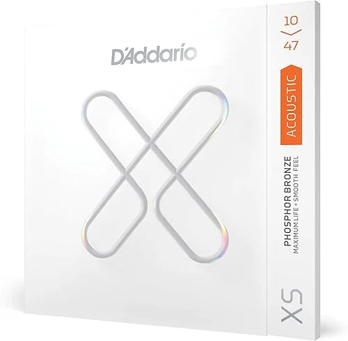 D'Addario Guitar Strings – XS Phosphor Bronze Coated Acoustic Guitar Strings – XSAPB1047 – Maximum Life with Smooth Feel & Exceptional Tone – For 6 String Guitars – 10-47 Extra Light