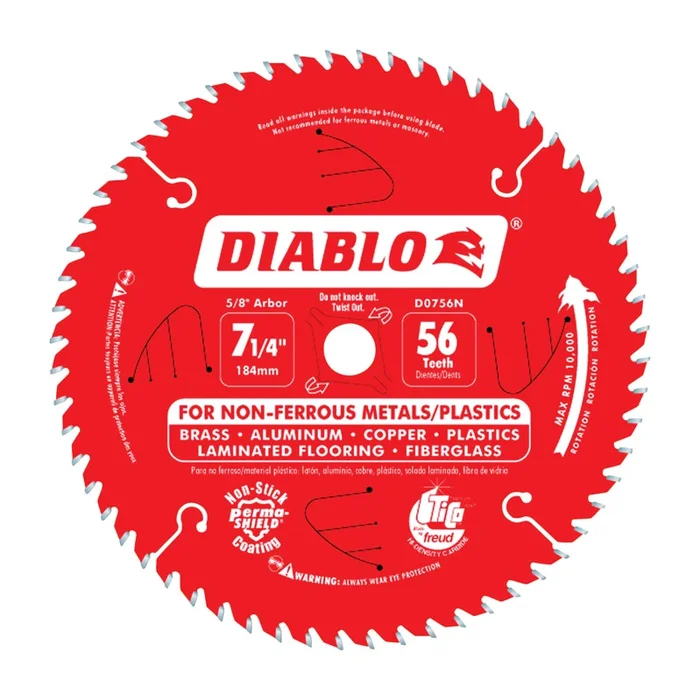 D0756n Circular Saw Blade, 7-1/4 In Dia, 5/8 In Arbor, 56-teeth, Carbide Cutting Edge