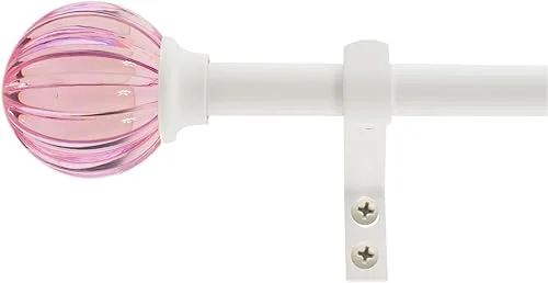 Decopolitan 5/8′ Fluted Ball Curtain Rod Set, 26 to 48 Inches, Pink