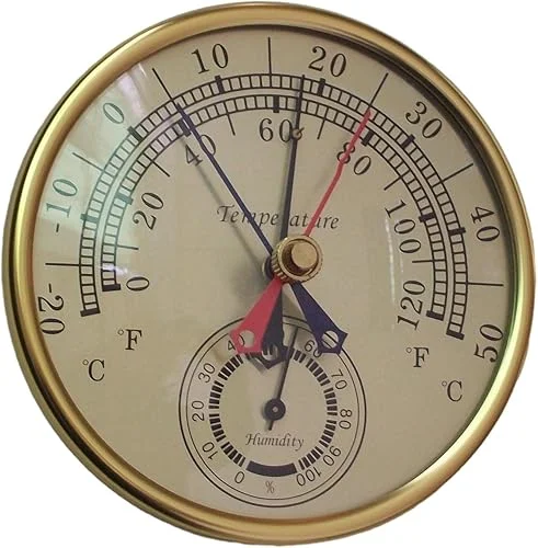 Decorative Thermometer Hygrometer Clock for Garden Wall Decor Indoor Outdoor Thermometer Weather Stations Temperature, 128*43mm, Copper