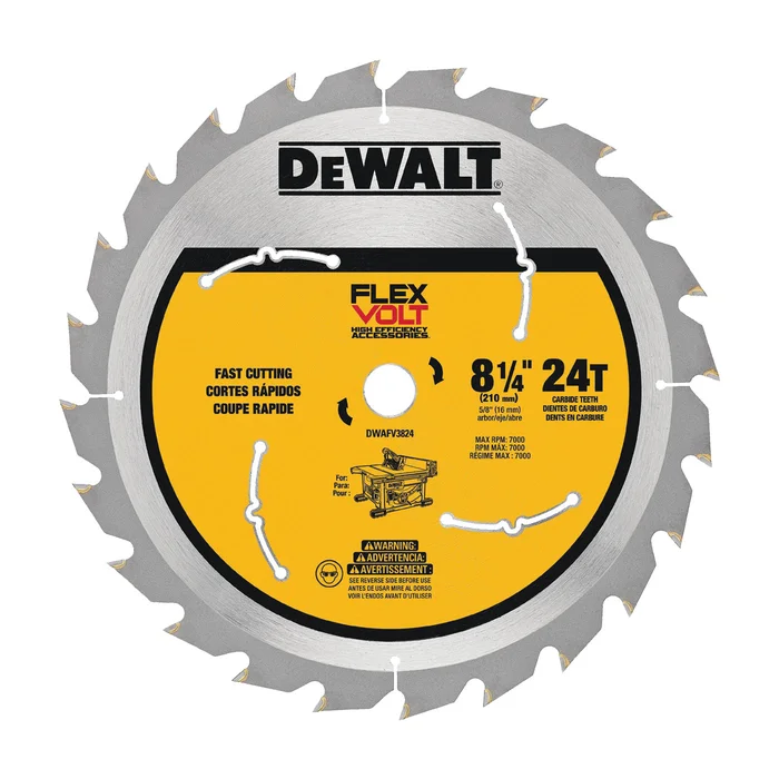 DeWALT DWAFV3824 Saw Blade, 8-1/4 in Dia, 5/8 in Arbor, 24-Teeth, Carbide Cutting Edge, Applicable Materials: Wood