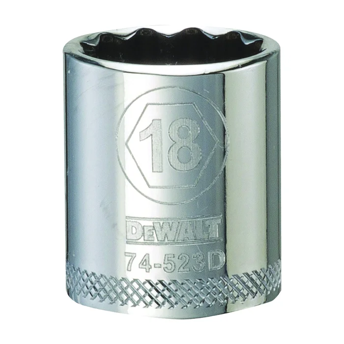 DeWALT DWMT74523OSP Hand Socket, 18 mm Socket, 3/8 in Drive, 12-Point, Vanadium Steel, Polished Chrome