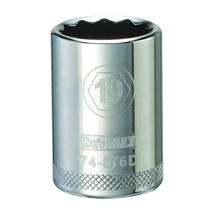 DeWALT DWMT74576OSP Drive Socket, 19 mm Socket, 1/2 in Drive, 12-Point, Steel, Polished Chrome Vanadium