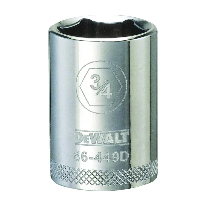 DeWALT DWMT86449OSP Drive Socket, 3/4 in Socket, 1/2 in Drive, 6-Point, Steel, Polished Chrome Vanadium