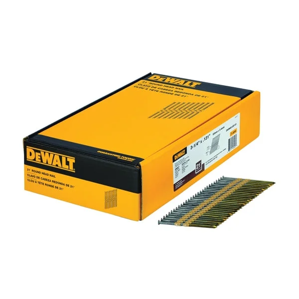DeWALT DWRHS12D131 Framing Nail, 3-1/4 in L, 9 Gauge, Steel, Bright, Full Round Head, Smooth Shank