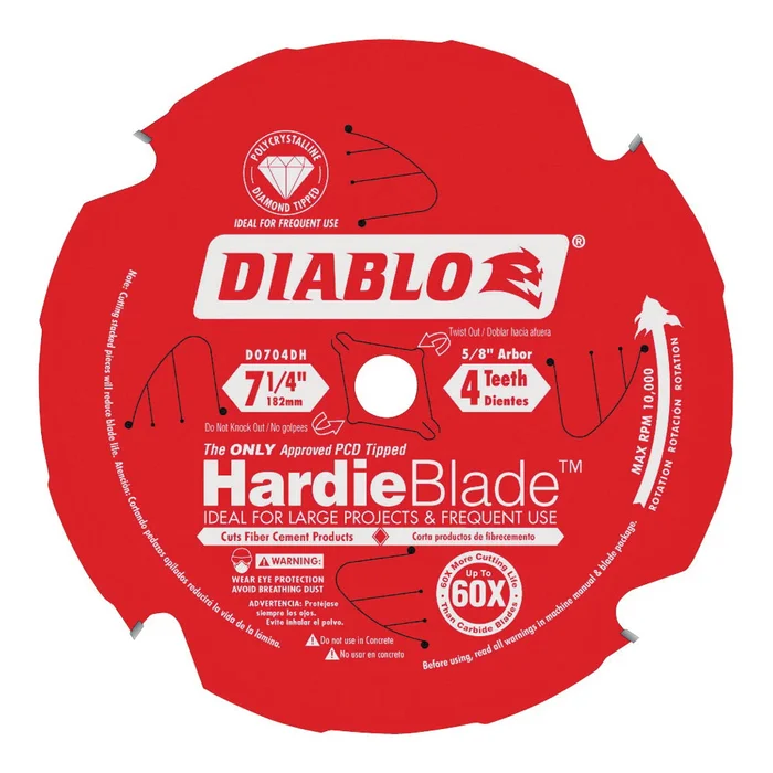 Diablo D0704DH Circular Saw Blade, 7-1/4 in Dia, 5/8 in Arbor, 4-Teeth, Polycrystalline Cutting Edge