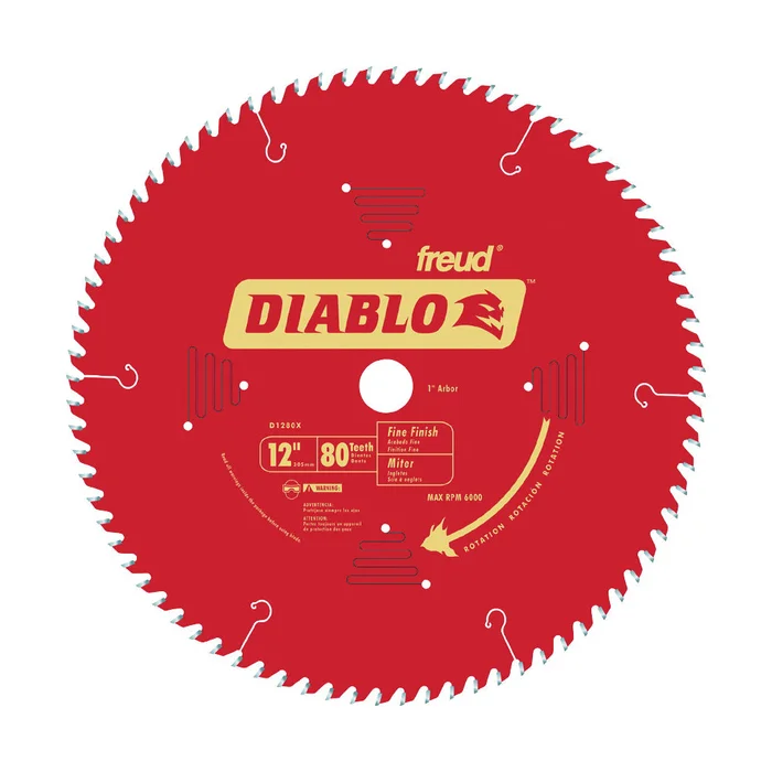 Diablo D1280X Circular Saw Blade, 12 in Dia, 1 in Arbor, 80-Teeth, Carbide Cutting Edge