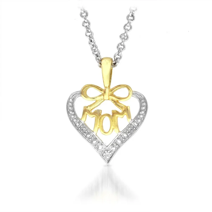 Diamond Accent “Mom” Pendant with Bow and Heart