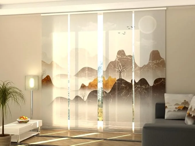 Digital Art Photo Print Windowshades – Deluxe Custom Sliding Panel Track Blinds for Patio Doors, Large Windows & Closet Doors – 112′ W x 90′ L – Abstract Marble Mountains