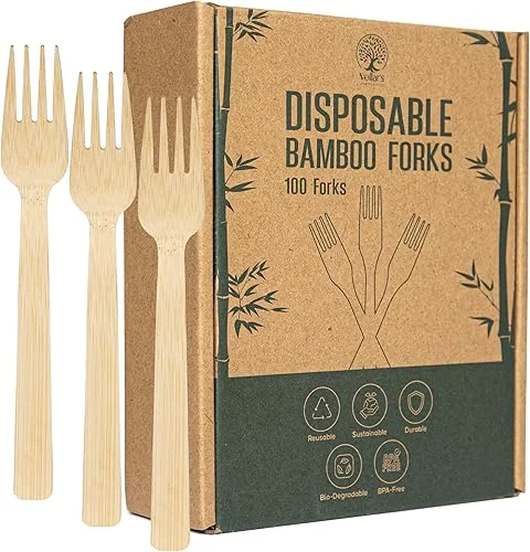 Disposable Bamboo Forks, 100-Count Set; BPA Free Splinter-Free Biodegradable & Ethically Sourced Compostable Cutlery Perfect for Appetizers and Cocktails – Bamboo Forks Disposable
