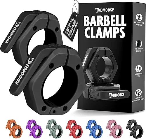 DMoose Fitness Barbell Clips 2′ (Pair) – Quick Release Olympic Barbell Clamps & Collars with Anti Slip TPR Lining for Secure Weightlifting & Powerlifting – Weight Clips for Bars at Home or Gym