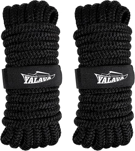 Dock Line 1/2′ x 25ft, 2 Pack Marine Grade Boat Rope with 12′ Eyelet, Double Braided Nylon Docking Rope, Black
