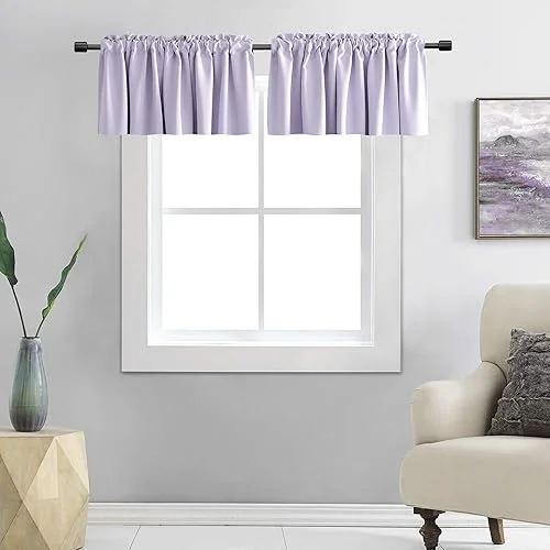 DONREN Cream Beige Curtain Valances for Kitchen 42 x 12 Inches Long Room Darkening Rod Pocket Valances (2 Panels)