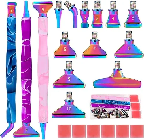 DoreenBow 21Pcs Diamond Art Painting Metal Tips Screw Thread Tips Diamond Art Painting Pen Accessories Multi Placer Tips 5D Diamond Art Painting Tools with 6 Clay, Colorful