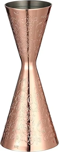 Double Cocktail Jigger Slim Style Measuring Jigger with Etched Pattern (Copper Plated Spirit)