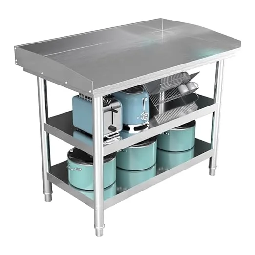 Double-Layer Stainless Steel Table, Heavy Duty Food Prep Worktable No Wheels, Commercial Work Table with Undershelf and Galvanized Legs for Restaurant (Silver, 31.5x20x31.5in（80x50x80cm)