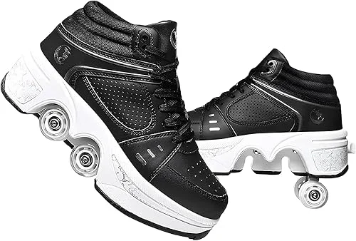 Double-Row Deform Wheel Automatic Walking Shoes Invisible Deformation Roller Skate 2 in 1 Removable Pulley Skates Skating Parkour