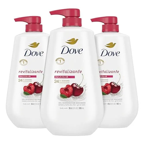 Dove Body Wash with Pump,Revitalizante Cherry & Chia Milk, for Renewed Healthy Looking Skin, Moisturizing Gentle Skin Cleanser with 24hr Renewing MicroMoisture, 30.6 oz (Pack of 3)