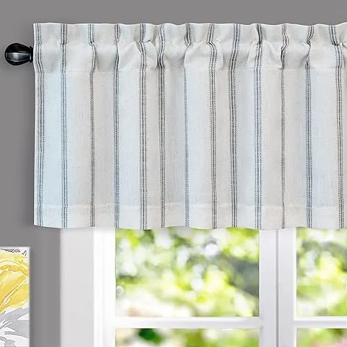 DriftAway Farmhouse Linen Lined Valance Double Layer Thermal Insulated Room Darkening Blackout Window Valances 3 Inch Rod Pocket Vertical Striped Kitchen Valance for Bathroom Single 52 x 18 Inch Gray