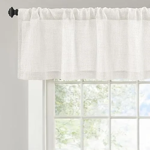 DriftAway Linen Textured Curtain Valances for Windows Light Filtering 3 Inch Rod Pocket Farmhouse Country Rustic Kitchen Valances for Bedroom Living Room Bathroom 14 inch Length Ivory White