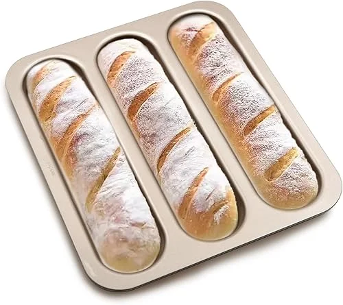 Durable Carbon Steel Baguette Baking Molds, Nonstick French Bread Pan with Rectangular Slots, Specialty 3-Cavity Baguette Mold – Essential Kitchen Tool for Home Bakers (Baguette mold)