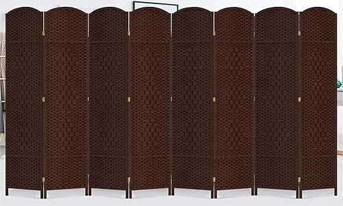 Duraspace 8 Panels Room Divider 6 FT Tall Weave Fiber Privacy Screen Freestanding Double Hinged Folding Screen Extra Wide Room Dividers for Patio Privacy (Brown)