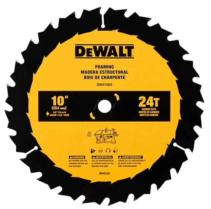 Dwa11024 General-purpose Saw Blade, 10 In Dia, 5/8 In Arbor, 24-teeth, Carbide Cutting Edge