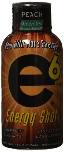 E-6 Energy Shot Peach Flavor, Pack of 12