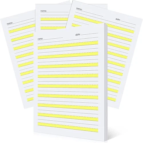 Eaasty Write Beginner Paper Level 1 with Lines and Yellow Highlighted Practice Writing Paper for Kids Proper Letter Positioning, 11 x 8.5''(200 Sheets)