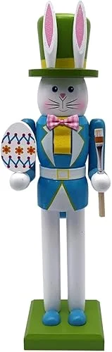 Easter Bunny Wooden Nutcracker Decor, 12′ Wooden Nutcracker Decorations, Easter Nutcracker Figure, Collects Nutcracker Ornament for Spring Festival Party Nutcracker Gifts, Blue